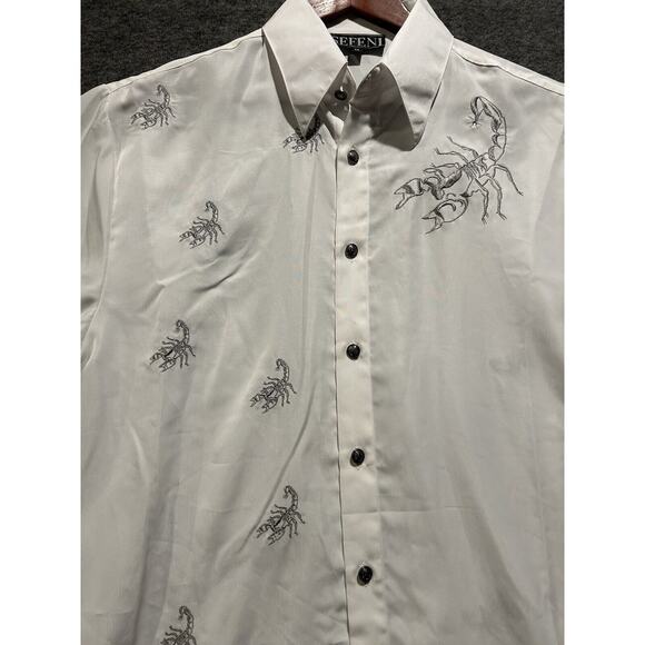 Sefeni Scorpion Embroidered Button Down Shirt White Metal Buttons Men’s Medium - Picture 2 of 11